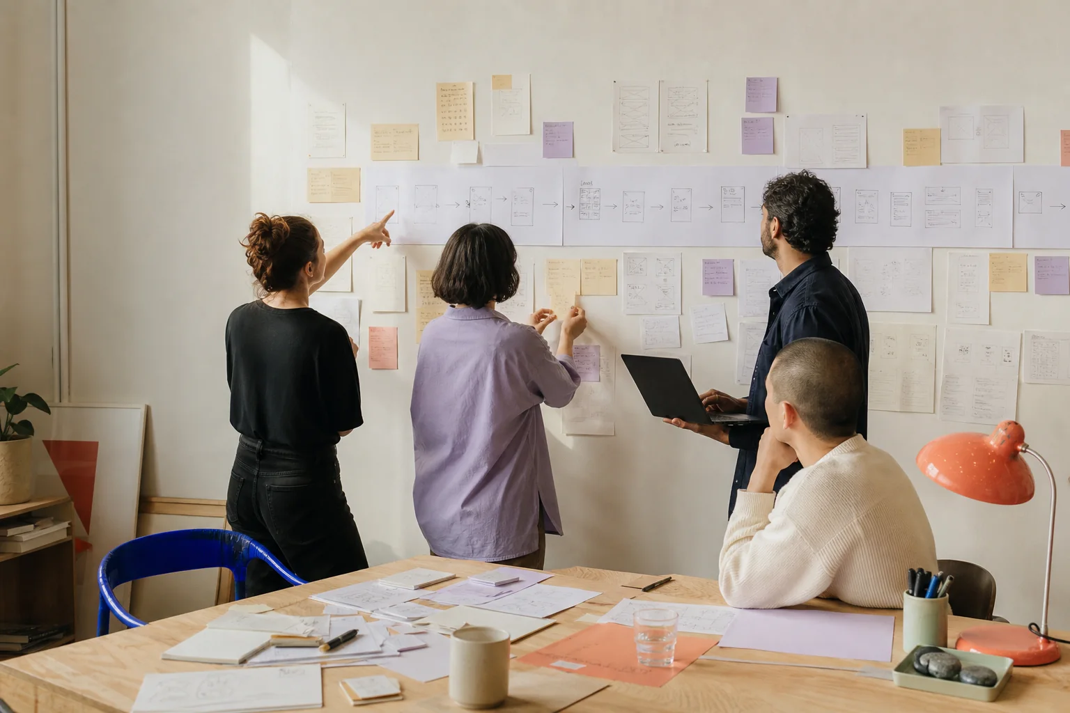 The Pakitlabs team mapping a product flow on a studio wall